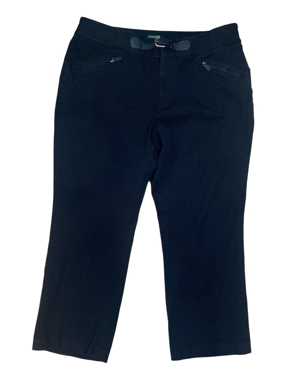 Lauren Ralph Lauren Women's Capri Pants Black Cotton Belt Zip Pockets 16 - Picture 2 of 7